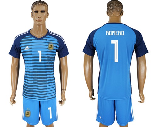 Argentina #1 Romero Blue Goalkeeper Soccer Country Jersey